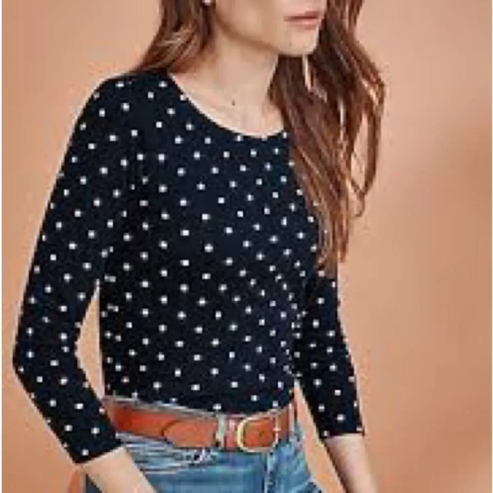 J Jill Navy Top with Tan Polka Dots